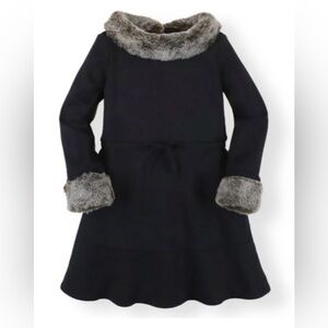 T10 dark navy dress with fur neck line.